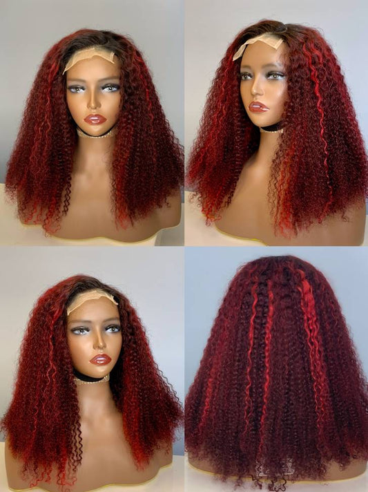 Shades of Red 4x4 Deep Wave Wig 16”