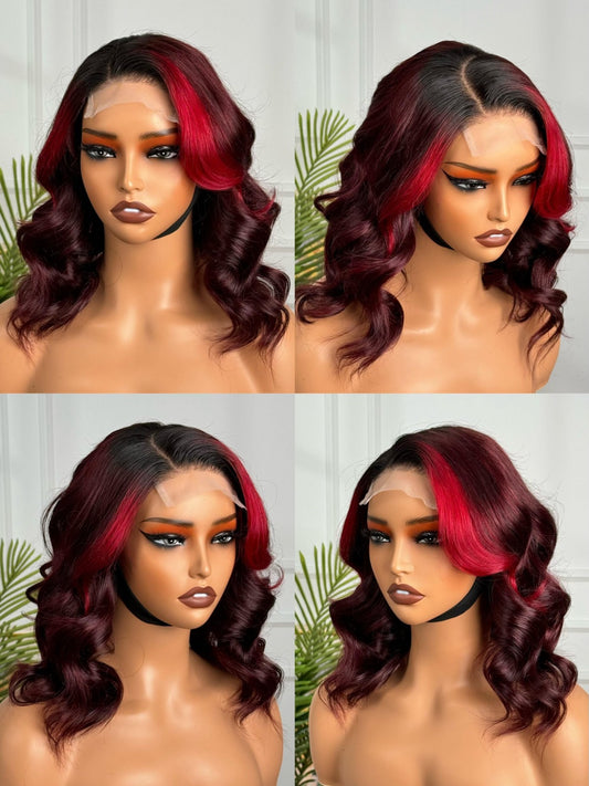 4*4 closure red lights wavy wig(double drawn)12”