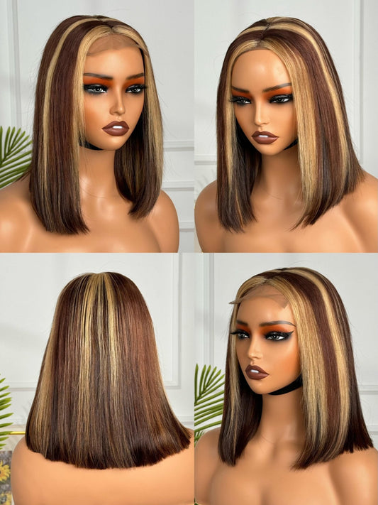 Highlight double drawn bob wig 12”