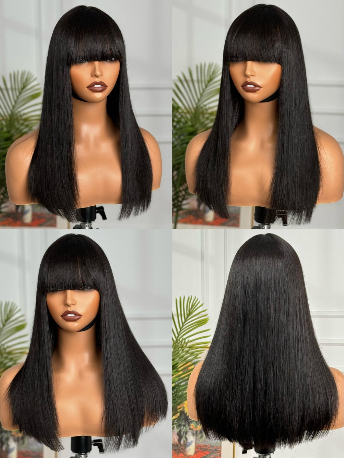 Double drawn bone straight fringe wig 16”